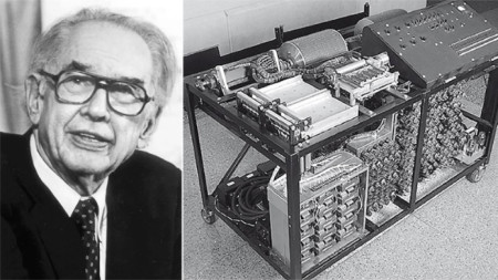 Джон Винсънт Атанасов (1903 – 1995) и реплика на електронния компютър на Атанасов-Бери