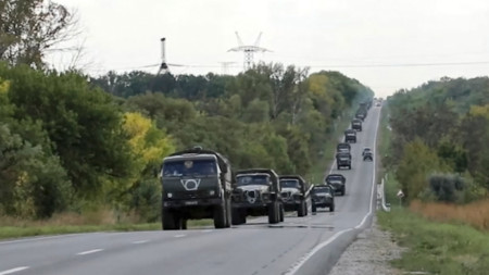 Руска военна колона, придвижваща се в околностите на Харков. 9 септември 2022 г.