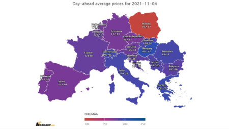 Цените на тока за четвъртък на почти всички европейските енергийни