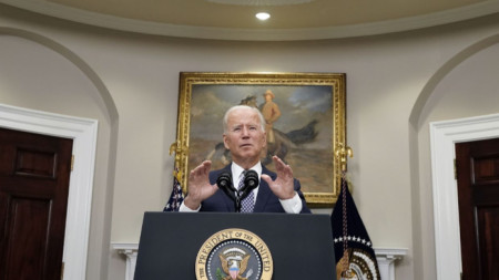 Президентът на САЩ Джо Байдън говори в Белия дом след виртуалната среща на върха на Г-7 за Афганистан.