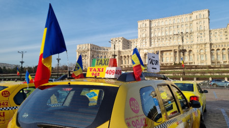 Протест на таксиметрови шофьори в Букурещ, 27 февруари 2024 г.
