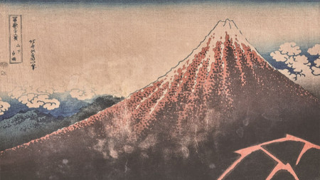 Кацушика Хокусай (葛飾北斎, 1760–1849) - Гръмотевична буря в полите на планината, 1830–1832, от серията „36 изгледа с планината Фуджи“, гравюра на дърво, колекция Георги Соколов