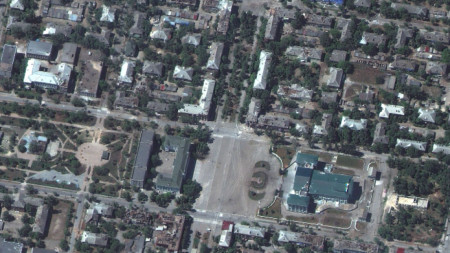 Сателитно изображение, предоставено от Maxar Technologies, показва част от Северодонецк, 6 юни 2022 г. (публикувана на 7 юни 2022 г.).