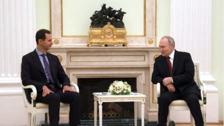 Президентите на Сирия Башар Асад (вляво) и на Русия Владимир Путин - Кремъл, Москва, 15 март 2023