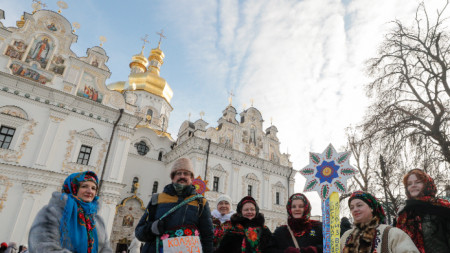 Next to the Assumption Cathedral at the Kyiv-Pechersk Lavra in Kyiv, Ukraine, January 7, 2023