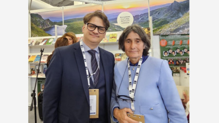 Zdravka Evtimova and Minister of Culture Marian Bachev during the London Book Fair