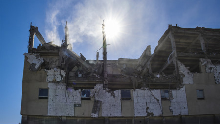 Сграда в Харков, разрушена от руски ракетен обстрел, 31 юли 2022 г.