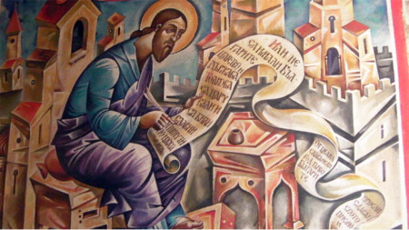 Св. Паисий Хилендарски – стенопис от храма 