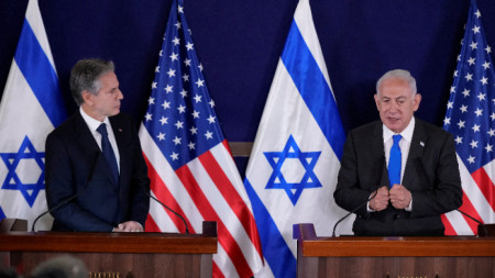 Антъни Блинкън с Бенямин Нетаняху в Тел Авив, 12 октомври 2023 г.