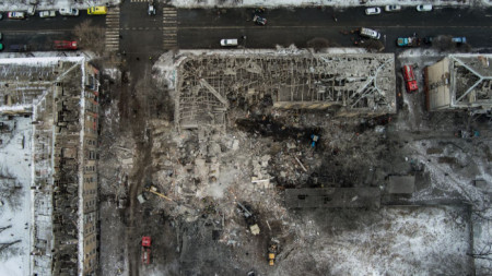 Снимка от въздуха на разрушени сгради в украинския град Краматорск след обстрел, 2 февруари 2023 г.