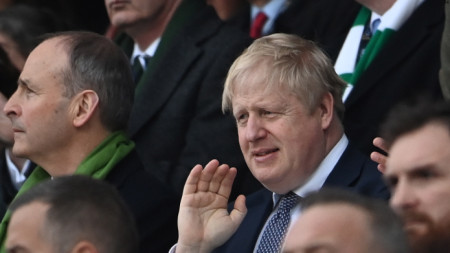 Премиерът на Великобритания Борис Джонсън по време на ръгби мача Англия - Ирландия - 12 март 2022