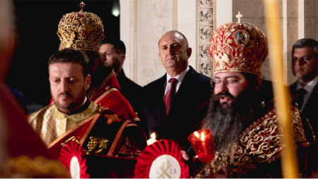 Bulgarian President Radev attends the Easter service at St Alexander Nevsky Cathedral on Saturday, April 15, 2023.