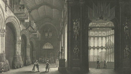 Сцена от първо действие на премиерния спектакъл на операта „Пуритани“, 1835 г.