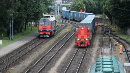 Граничната жп гара Кибартай, между Калининград и Литва, юни 2022 г.