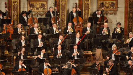По време на Новогодишния концерт на Виенската филхармония в „Музикферайн“ във Виена, 1 януари 2021 г.