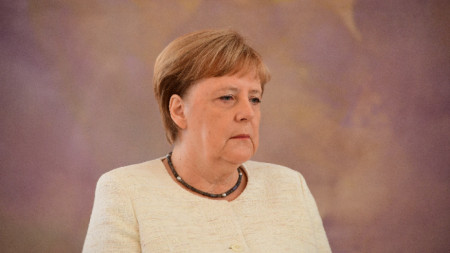 Ангела Меркел на церемонията в германското президентство в Берлин.