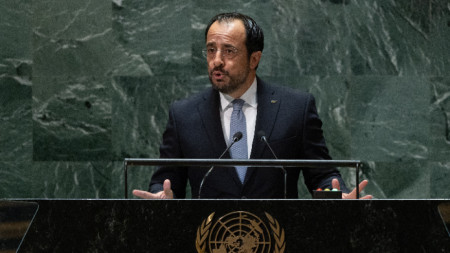 Президентът на Република Кипър Никос Христодулидис говори по време на 78-ата сесия на Общото събрание на ООН в централата на организацията в Ню Йорк, 20 септември 2023 