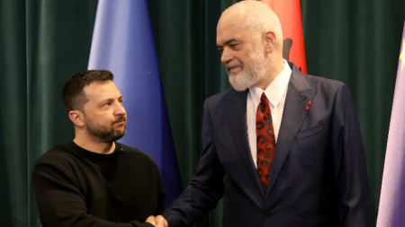 Володимир Зеленски с премиера на Албания Еди Рама в Тирана, 28 февруари 2024 г.