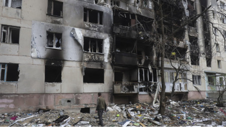 Shelled residential building in Severodonetsk