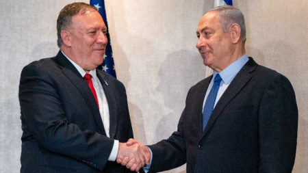 Държавният секретар на Съединените щати Майк Помпео и израелският премиер Бенямин Нетаняху в Лисабон.