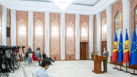 Пресконференция на 
президента на Молдова Мая Санду по повод напрежението в Приднестровието