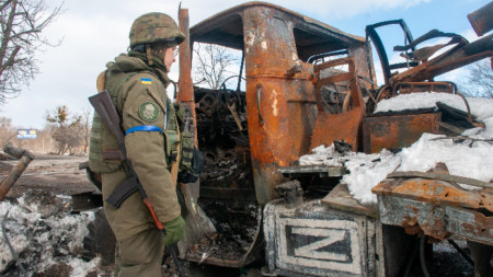 Унищожена военна техника в Харков, 16 март 2022 г.