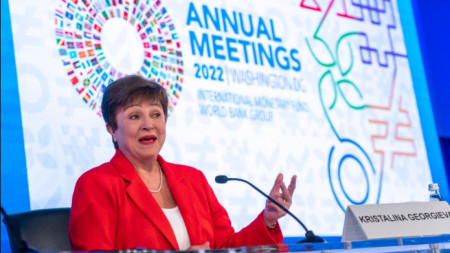 Пресконференция на управителя на МВФ Кристалина Георгиева на годишната среща на фонда