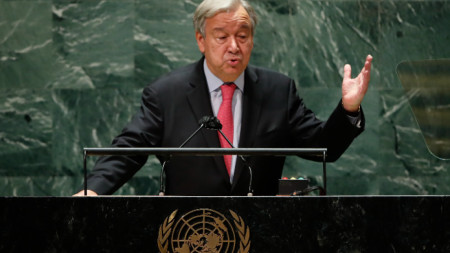 Генералният секретар на ООН Антониу Гутериш говори пред Общото събрание на ООН в Ню Йорк.