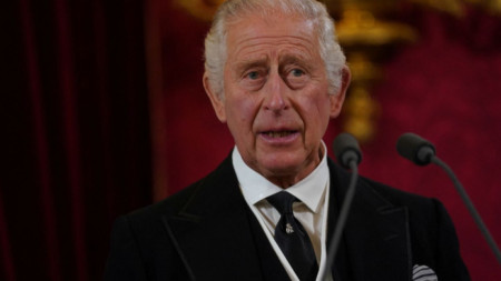 Крал Чарлз Трети говори на церемонията в Лондон, на която бе провъзгласен официално за британски монарх, 10 септември 2022 г.
