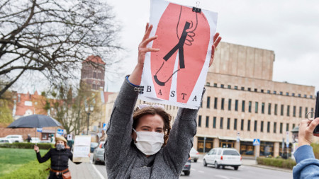 Протест срещу затягане на закона за абортите в Гданс, 15 април 2020 г.