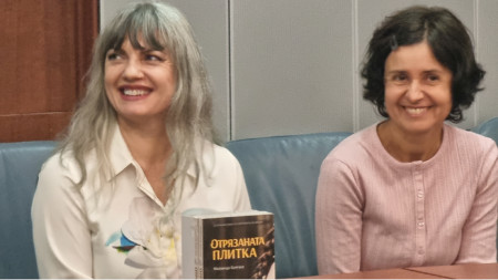 Majlinda Bregasi and translator Ekaterina Tarpomanova (right)