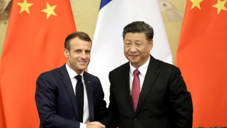 Еманюел Макрон и Си Цзинпин по време на визита на френския президент в Китай
