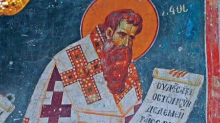 Св. Василий, стенопис в църквата „Богородица Перивлепта“ в Охрид