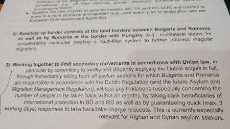En el documento atestiguado por el BSP, que es un anexo a la decisión sobre la admisión de Bulgaria a Schengen, está escrito que Bulgaria y Rumanía no limitarán el número de refugiados que Austria les devuelva. Las devoluciones tendrán lugar en virtud del reglamento de Dublín y de las nuevas normas que lo sustituirán dentro de medio año.