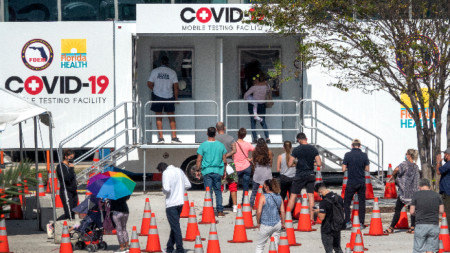 Опашка за тестване за Covid-19 в Маями Бийч, Флорида, 13 ноември 2020 г.