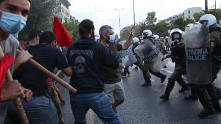 Протест в Атина срещу визитата на Майк Помпейо в Гърция, 28 септември 2020 г.