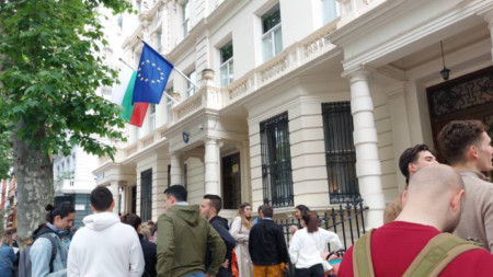 Voters queuing to cast their ballots in the UK on election day.