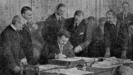 The signing of the Treaty of Neuilly, 1919.