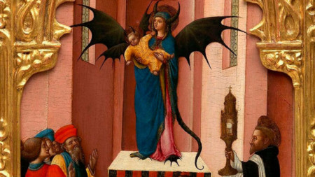 Св. мъченик Петър, прогонващ дявола, маскиран като Мадоната с младенеца, от Антонио Виварини, 1450 г