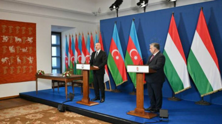 Илхам Алиев и Виктор Орбан на съвместна пресконференция в Будапеща - 20 август 2023 г..