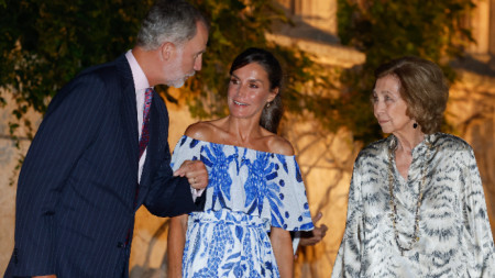 Испанският крал Фелипе VI, кралица Летисия и почетната кралица София, Палма де Майорка, Испания, 3 август 2023 г.