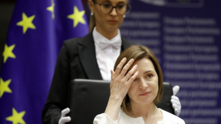 Президентката на Молдова Мая Санду в Европейския парламент в Брюксел - 18 май 2022