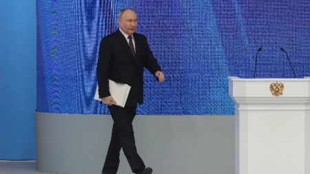 Владимир Путин преди началото на обръщението си към Федералното събрание на Русия, 29 февруари 2024 г.
