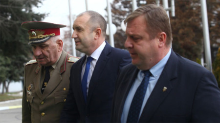 General Botsev, President  Radev, Minister Karakachanov (L to R)