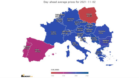 Цените на тока за вторник на почти всички европейските енергийни