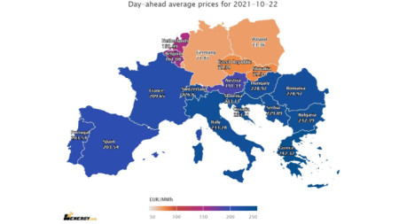 Цените на тока за петък на голяма част от европейските