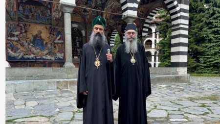 Патриарх Даниил и Адрианополският епископ Евлогий, игумен на Рилския манастир