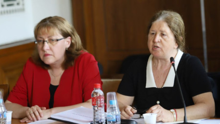 Председателят на ЦИК Стефка Стоева (вдясно) представя пред парламентарна комисия анализ за евроизборите.