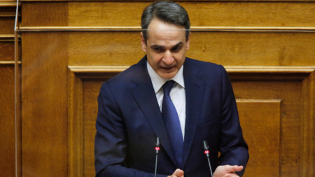 Мицотакис говори по време на дебатите по вота на недоверие срещу правителството в гръцкия парламент, Атина, 30 януари 2022 г. 
