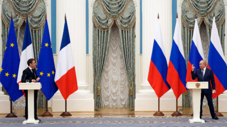 Макрон и Путин в Москва, 7 февруари 2022 г.
